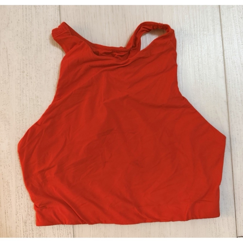 SKIMS Tank Top Cropped High Neck Sculpting Crop Seamless Racerback Sz XS Red